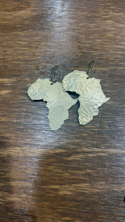 Hammered Brass Africa Map Earrings