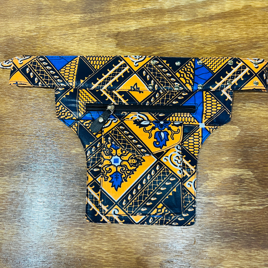 African Fabric Belt Bag Blue/Gold
