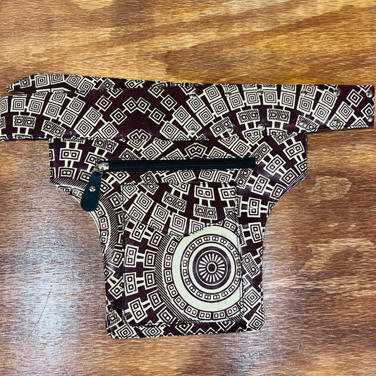 African Fabric Belt Bag Pattern Brown
