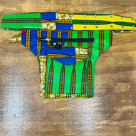 African Fabric Belt Bag Green/Blue/Yellow