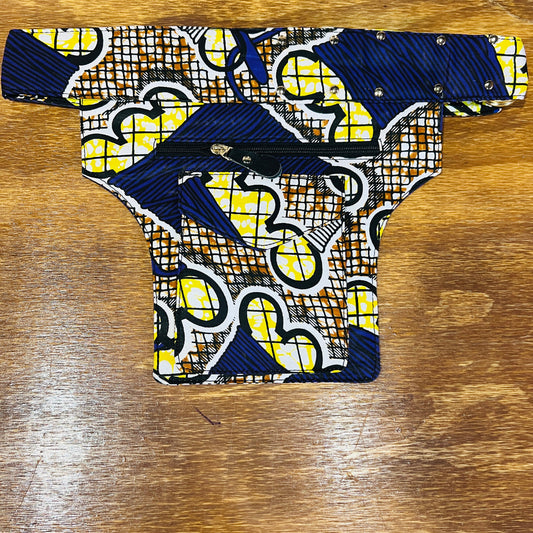 African Fabric Belt Bag Blue/Cream