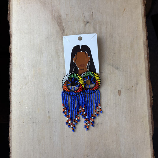 Beaded Blue Rice Beads Long Drop Earrings