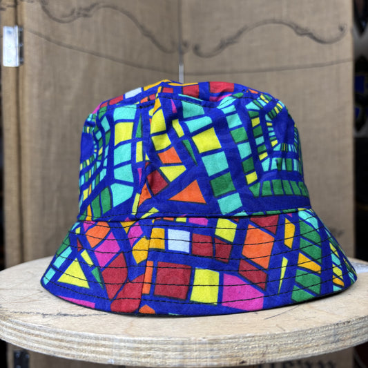 Kids African Print Bucket Hat Blue