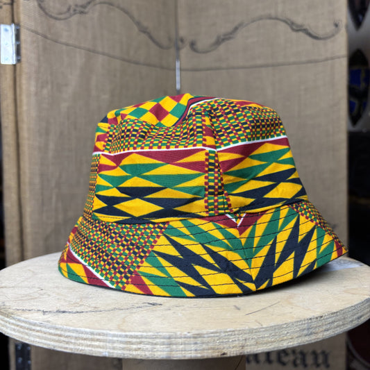 Kids African Print Bucket Hat Yellow Red Green Black