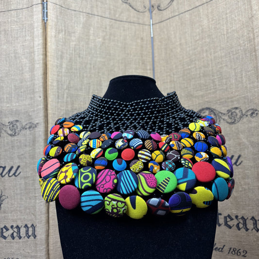 Handmade African Multi-Color Button Necklace
