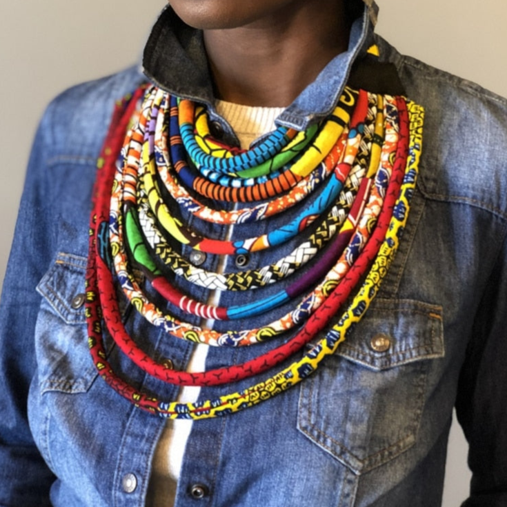 Multi Pattern Short Ankara Rope Necklace