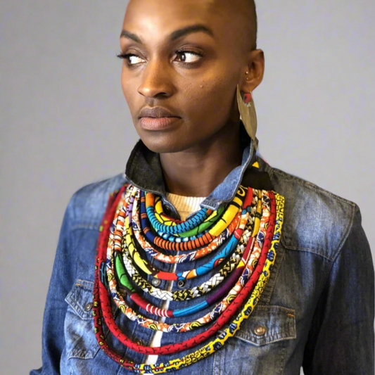 Multi Pattern Short Ankara Rope Necklace