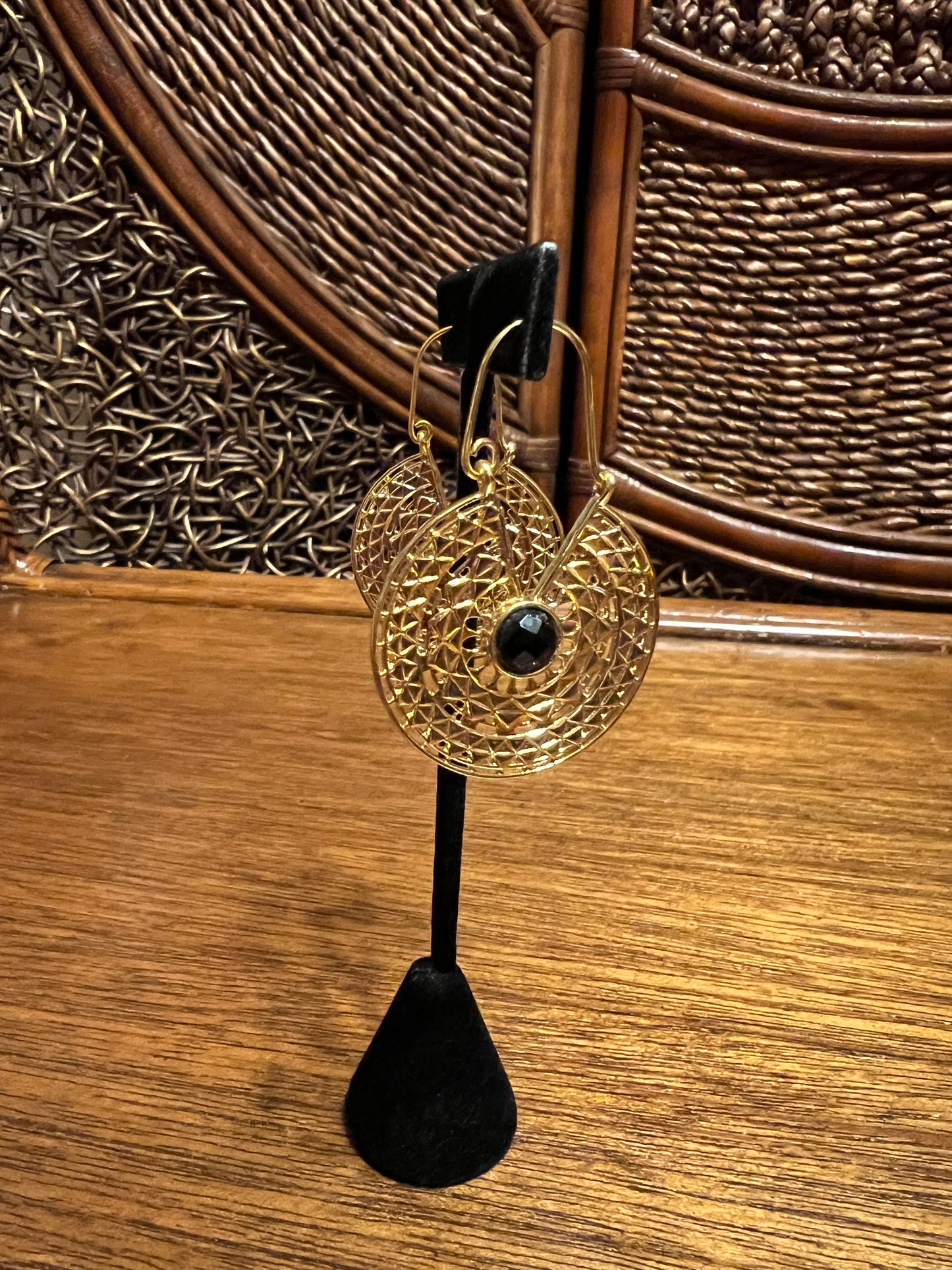Boho Manadala Flower Brass Hoop Earrings