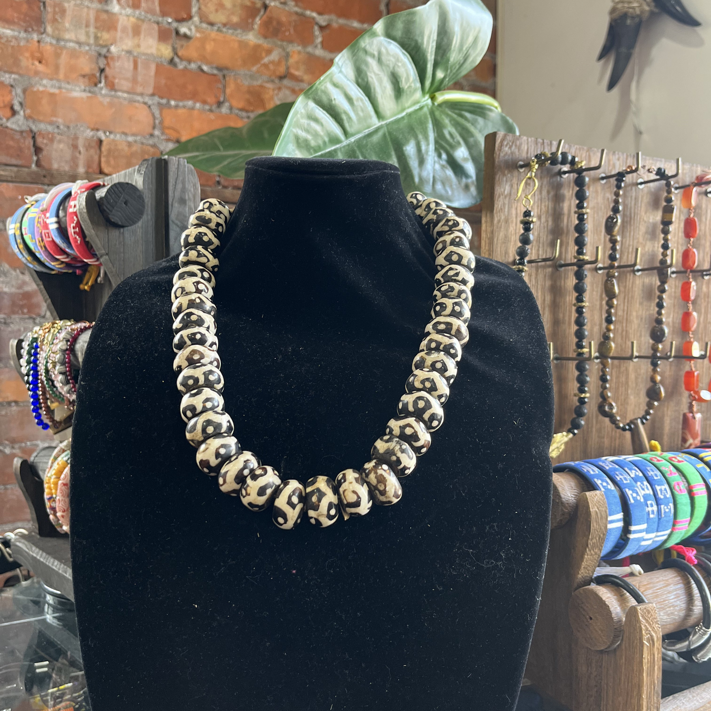Black and White Mud Bead Necklace