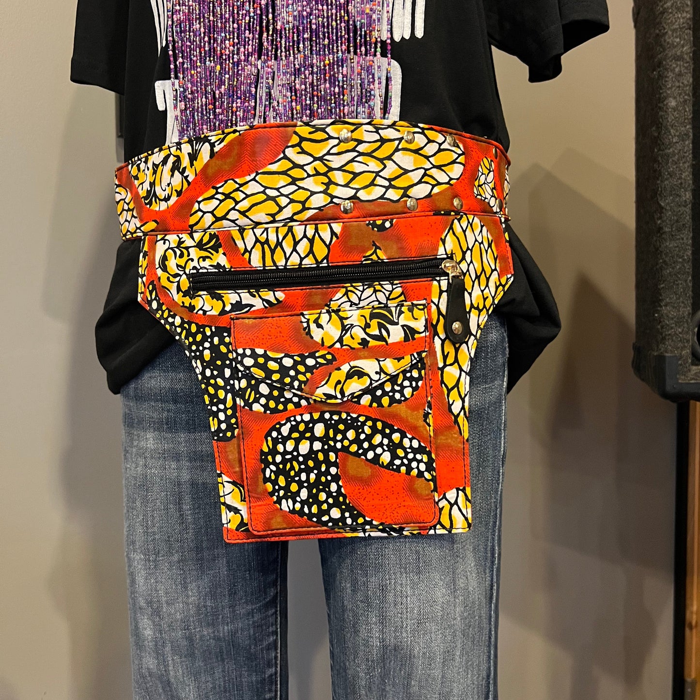 African Fabric Belt Bag Orange