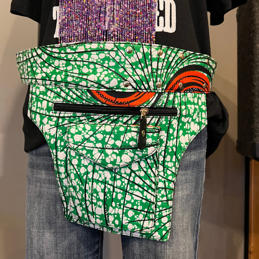 African Fabric Belt Bag Green