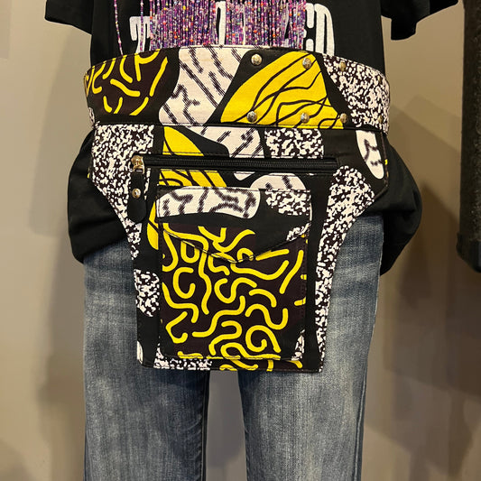 African Ankara Fabric Belt Bag Black