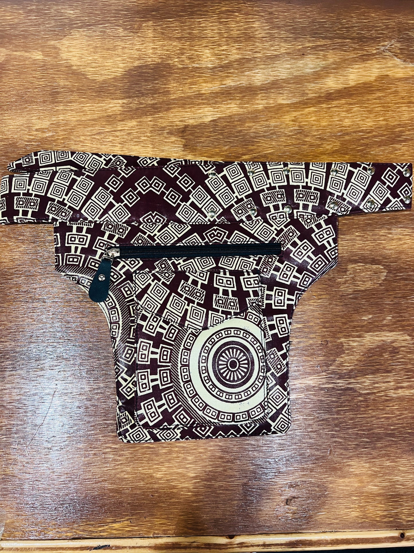 African Fabric Belt Bag Pattern Brown