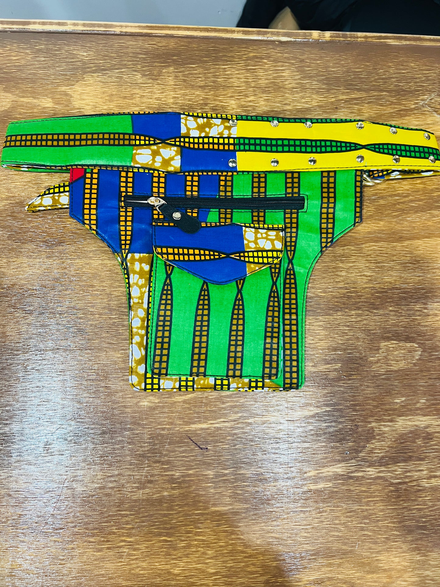 African Fabric Belt Bag Green/Blue/Yellow