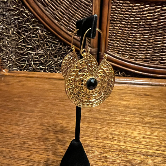 Boho Manadala Flower Brass Hoop Earrings