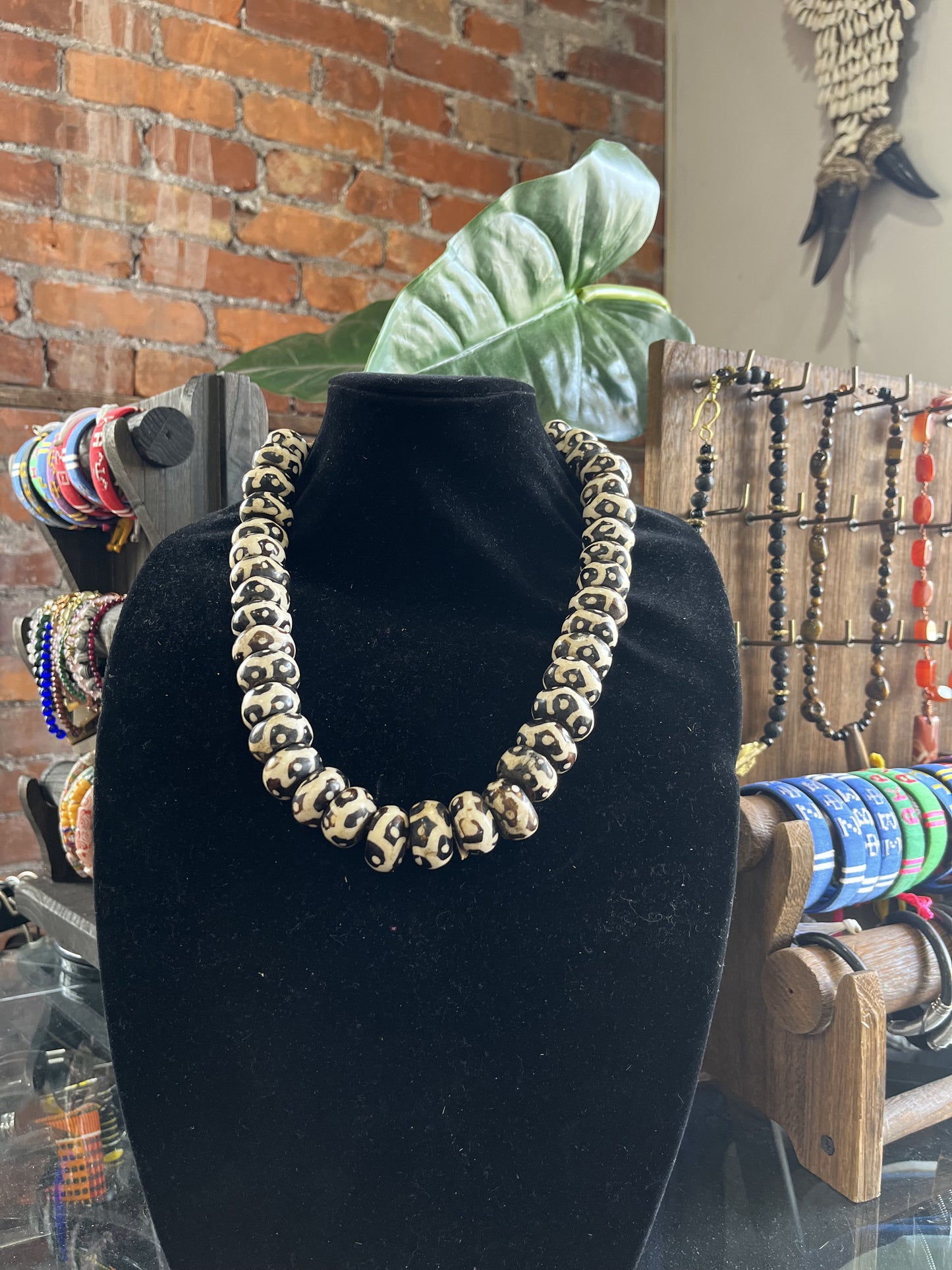 Polka Beige Beaded Necklace
