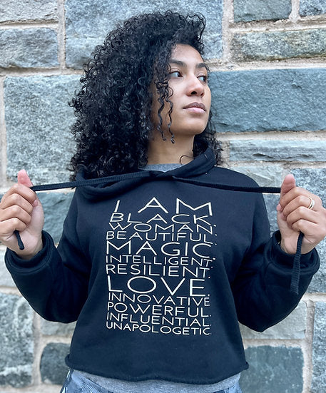 I Am Black Cropped Hoodie by Thread By Denise