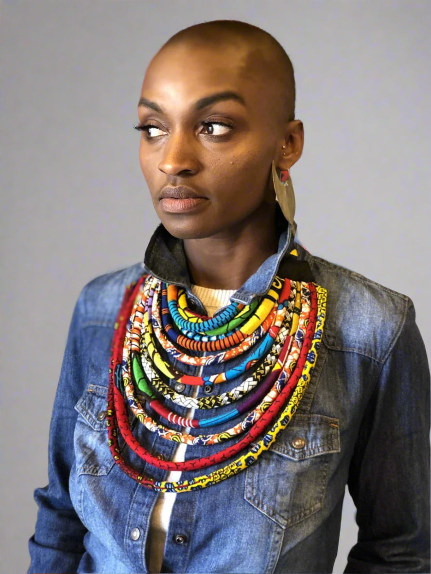 Multi Pattern Short Ankara Rope Necklace